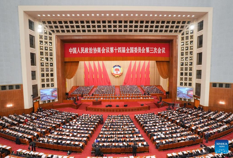 Kikao cha pili cha wajumbe wote cha Mkutano wa tatu wa Kamati ya 14 ya Kitaifa ya Baraza la Mashauriano ya Kisiasa la China (CPPCC) ukifanyika kwenye Jumba la Mikutano ya Umma mjini Beijing, mji mkuu wa China, Machi 7, 2025. (Xinhua/Zhou Dixiao)