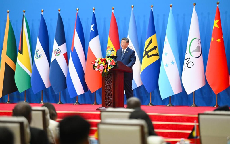 Rais Xi Jinping wa China akihudhuria kwenye ufunguzi wa mkutano wa nne wa mawaziri wa Jukwaa la China na CELAC (Jumuiya ya Nchi za Latin Amerika na Caribbean) kwenye Kituo cha Mikutano cha Kitaifa cha Beijing, China Mei 13, 2025. (Xinhua/Xie Huanchi)