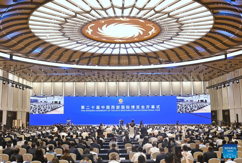 Hafla ya ufunguzi wa Maonesho ya 20 ya Kimataifa ya Eneo la Magharibi mwa China ikifanyika mjini Chengdu, Mkoa wa Sichuan, kusini-magharibi mwa China, Mei 25, 2025. (Xinhua/Liu Kun)