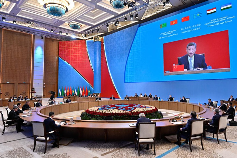 Rais wa China Xi Jinping akitoa hotuba kwenye Mkutano wa pili wa Kilele kati ya China na Asia ya Kati mjini Astana, Kazakhstan, Juni 17, 2025. (Xinhua/Yin Bogu)