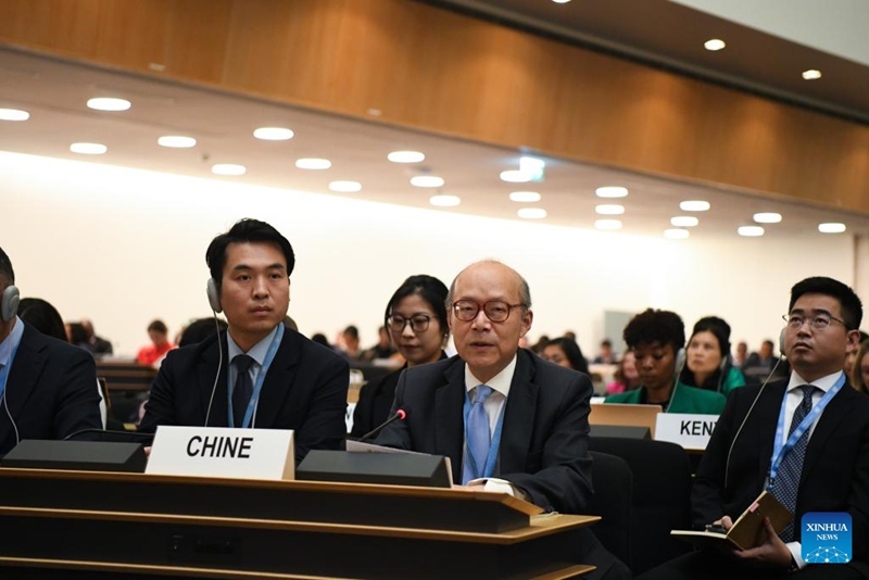 Chen Xu, mwakilishi wa kudumu wa China katika Ofisi ya Umoja wa Mataifa (UN) mjini Geneva na mashirika mengine ya kimataifa nchini Uswisi, akihutubia mkutano wa 60 cha Baraza la Haki za Binadamu la Umoja wa Mataifa mjini Geneva, Uswisi, Septemba 9, 2025. (Xinhua/Lian Yi)