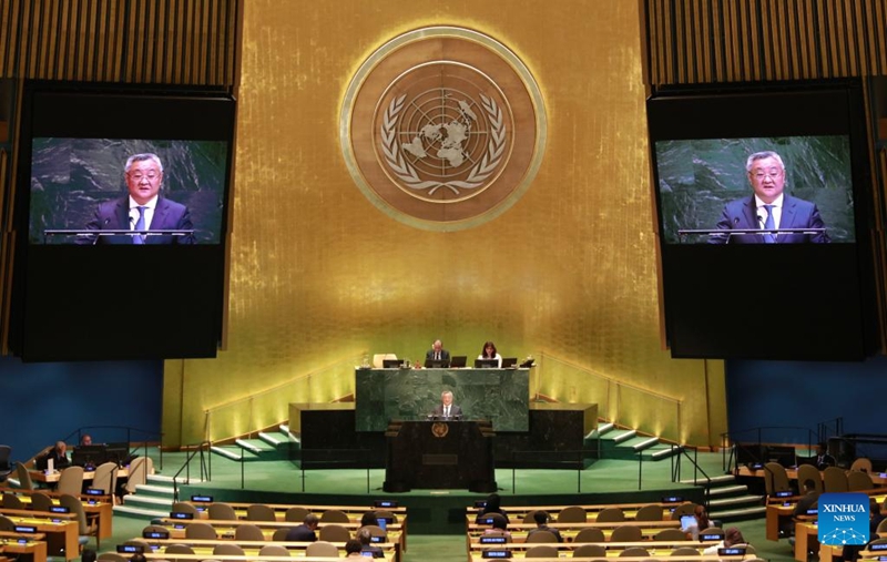 Fu Cong, mjumbe wa kudumu wa China katika Umoja wa Mataifa, akizungumza kwenye mjadala wa mwaka wa Baraza Kuu la Umoja wa Mataifa juu ya mageuzi ya Baraza la Usalama, kwenye makao makuu ya Umoja wa Mataifa mjini New York, Novemba 18, 2025. (Xinhua/Xie E)