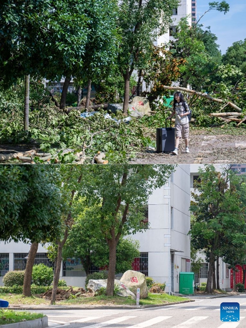 Kazi ya kurejesha hali ya kawaida yaendelea baada ya kimbunga kuukumba Mji wa Huanggang, Hubei, China