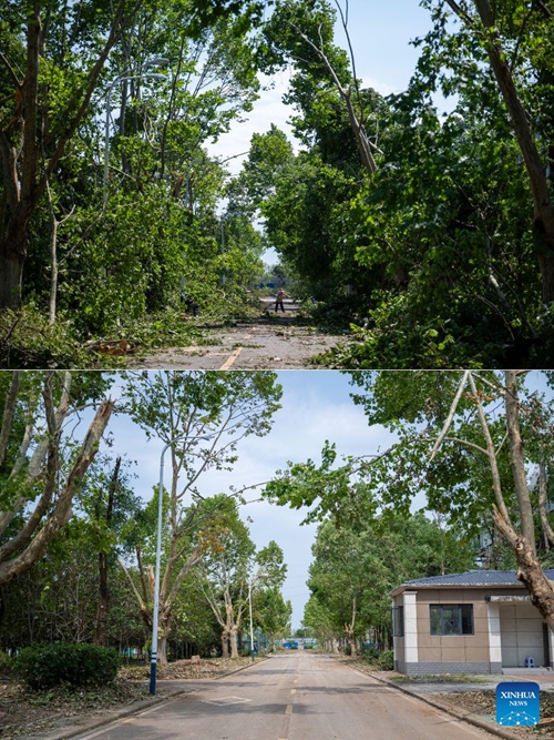 Kazi ya kurejesha hali ya kawaida yaendelea baada ya kimbunga kuukumba Mji wa Huanggang, Hubei, China