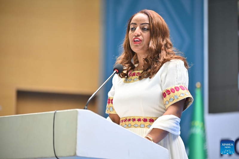 Waziri wa Afya wa Ethiopia Mekdes Daba akizungumza kwenye Mkutano wa 76 wa Kamati ya Kikanda ya WHO kwa Afrika, Addis Ababa, Ethiopia, Agosti 25, 2026.(Xinhua)