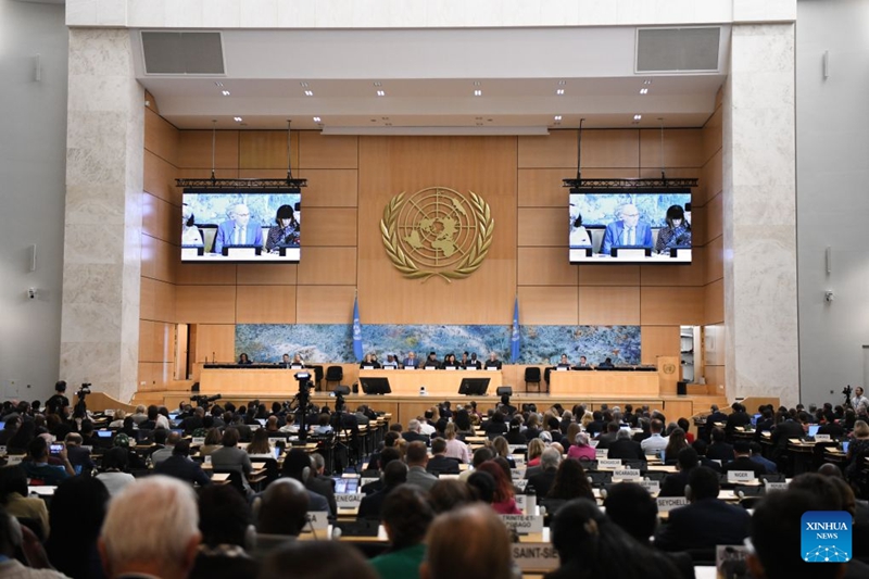 Picha hii iliyopigwa Septemba 7, 2026 ikionyesha mkutano wa 63 wa Baraza la Haki za Binadamu la Umoja wa Mataifa (UNHRC) ukifanyika katika Jumba la Umoja wa Mataifa huko Geneva, Uswisi. (Xinhua/Lian Yi)