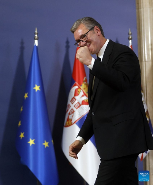 Rais wa Serbia Aleksandar Vucic akihudhuria mkutano na waandishi wa habari mjini Belgrade, Serbia, tarehe 27 Septemba 2026. (Picha na Predrag Milosavljevic/Xinhua) 